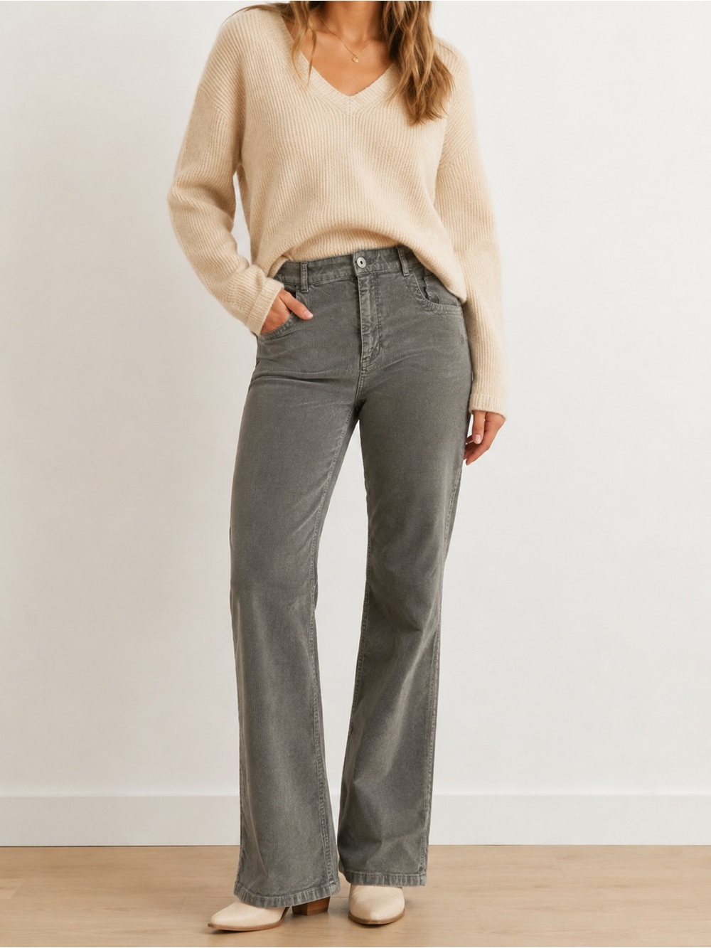 J. Jill Corduroy Straight Leg High Rise Pants Grey Brown Fall Cottage Size 16